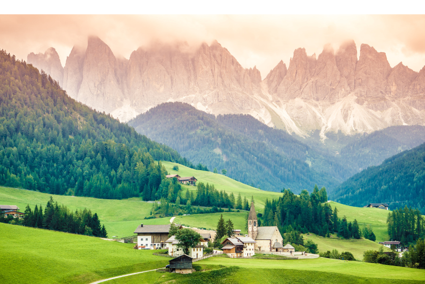 Italian village in the middle spectacular mountains
